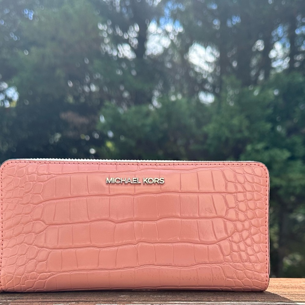 Michael Kors Blush Crocodile Embossed Wallet- Continental Wallet